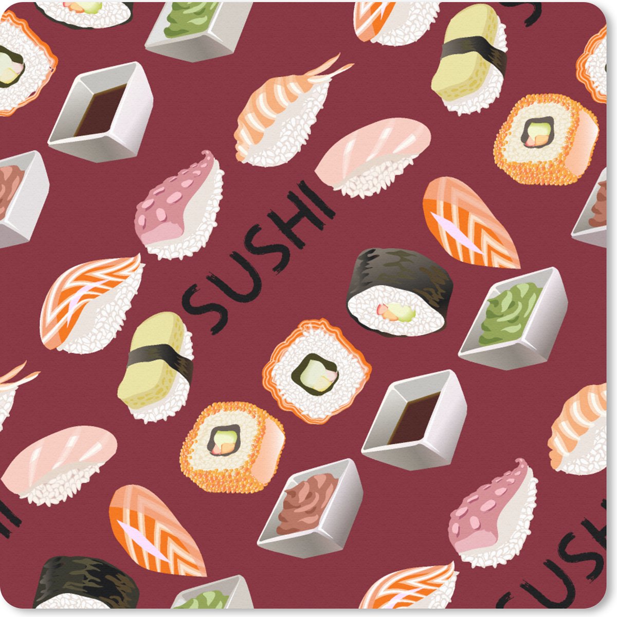 Muismat 30x30 cm - Mousepad Patroon - Sushi - Japan - Quotes - Muismatten