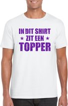 Toppers - In dit shirt zit een Topper paarse glitter t-shirt wit voor heren - Toppers shirts L