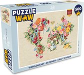 Puzzel Wereldkaart - Bloemen - Craft papier - Legpuzzel - Puzzel 500 stukjes