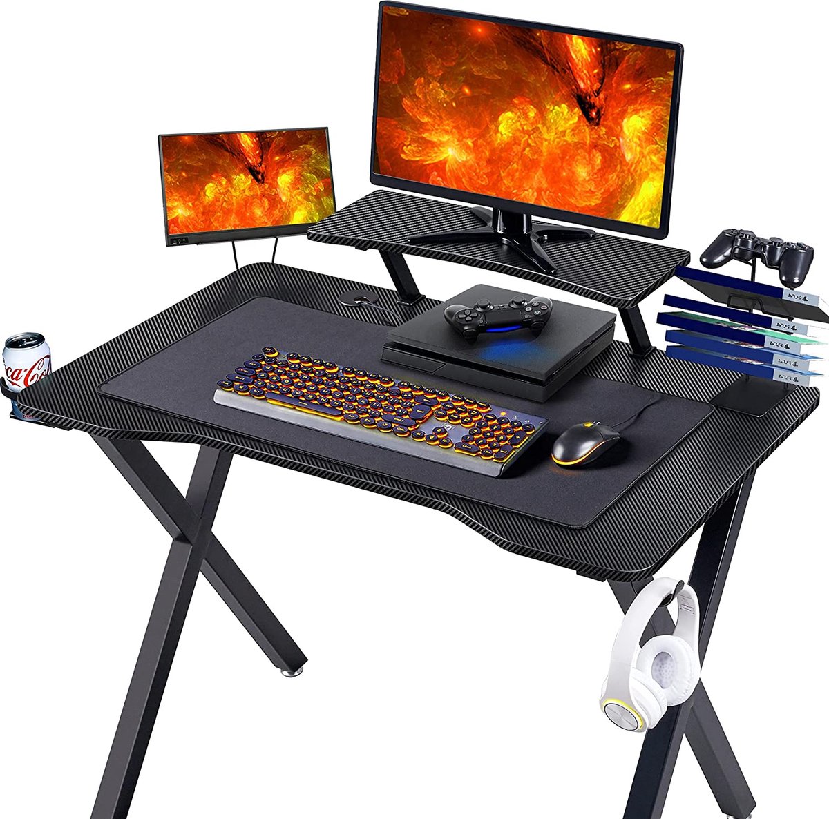 Gamingtafel, kantoor, computertafel, ergonomisch bureau, pc-tafel met  bekerhouder en... | bol.com