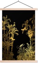Posterhanger incl. Poster 120x180 cm - Schoolplaat - Jungle - Aap - Goud - Textielposter - Blanke latten