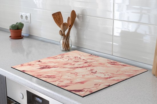 KitchenYeah® Inductie beschermer 59x52 cm - Roze - Stenen - Marmer print - Kookplaataccessoires - Afdekplaat voor kookplaat - Inductiebeschermer - Inductiemat - Inductieplaat mat