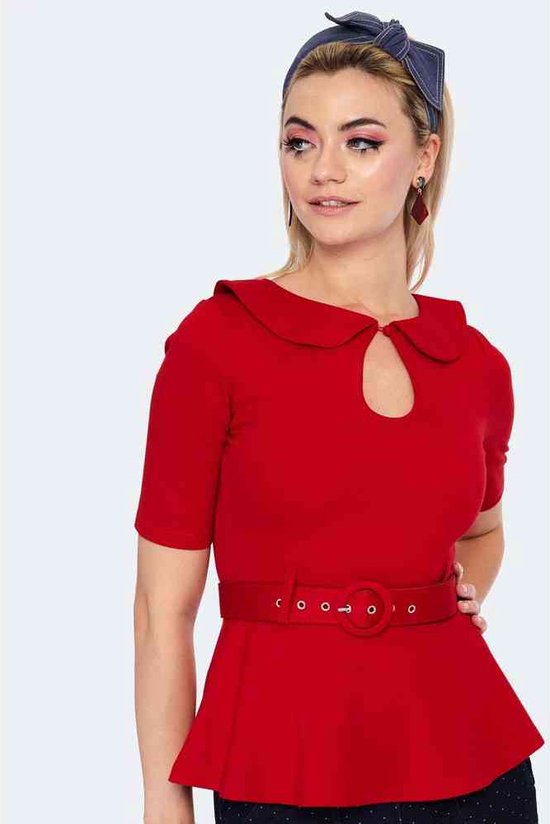 Voodoo Vixen Top L Knitted belt top with peter pan collar Rood