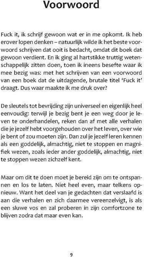 Voorwoord in een boek met de titel 'Fuck it'.