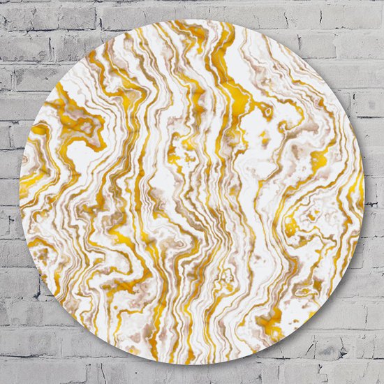 Yellow marble - 70 cm Aluminium Muurcirkel - Figuren en Vormen - Wanddecoratie - Rond Schilderij - Wandcirkel