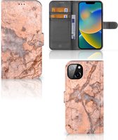 Wallet Book Case iPhone 14 Plus Telefoon Hoesje Marmer Oranje