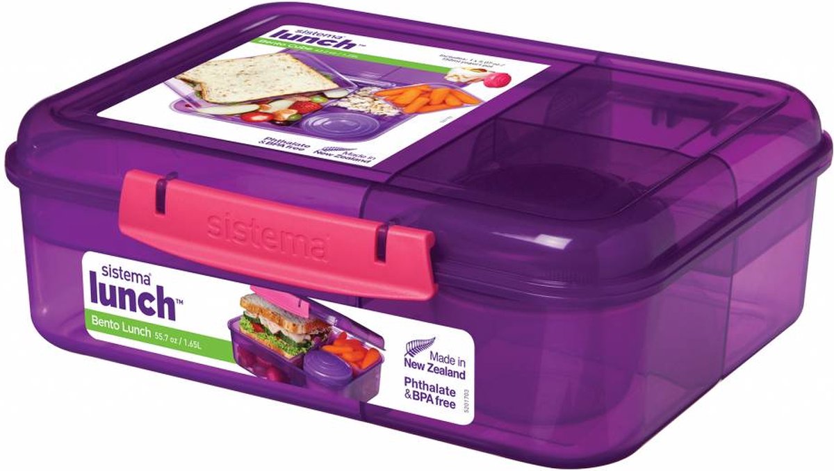 Bento Lunchbox 1.65L met Yoghurtpotje - Paars