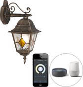 QAZQA antigua - Landelijke LED Smart Wandlamp incl. wifi voor buiten - 1 lichts - D 25.5 cm - Brons - Buitenverlichting
