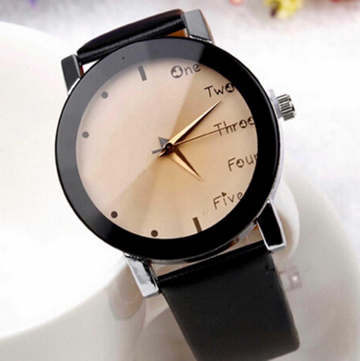 Hidzo Horloge One Two Three Ø 37 mm - Zwart - Kunstleer