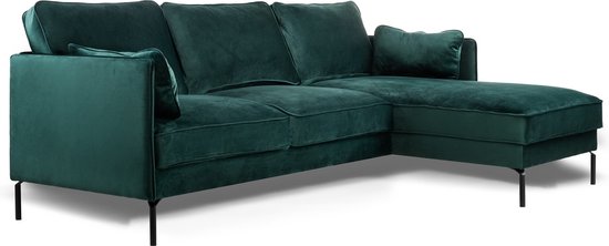 Piping - Sofa - 3-zit bank - chaise longue rechts - groen - fancy velvet - stalen pootjes - zwart