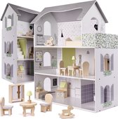 Zeer luxe XL houten poppenhuis met meubels 70 cm grijs - Speelhuisje voor jong en oud - Speelhuis van hout - Duurzaam speelgoed - groot model