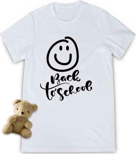 T shirt Back to School - Grappig tshirt voor jongens en meisjes - Unisex maten: 92 t/tm 164 - Shirt kleuren: wit, turquoise en fuchsia.