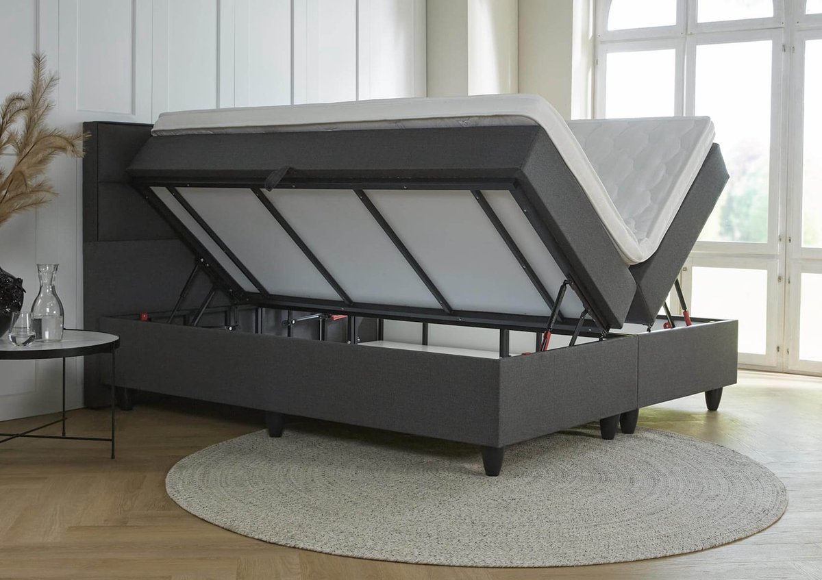 Opberg boxspring Genua - 180x200 - Antraciet - met gratis topper! | bol.com