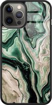 Casimoda® hoesje - Geschikt voor iPhone 12 Pro Max - Groen marmer / Marble - Luxe Hard Case Zwart - Backcover telefoonhoesje - Groen