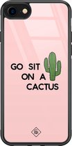 Casimoda® hoesje - Geschikt voor iPhone 8 - Go Sit On A Cactus - Luxe Hard Case Zwart - Backcover telefoonhoesje - Roze
