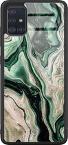 Casimoda® hoesje - Geschikt voor Samsung Galaxy A51 - Groen marmer / Marble - Luxe Hard Case Zwart - Backcover telefoonhoesje - Groen