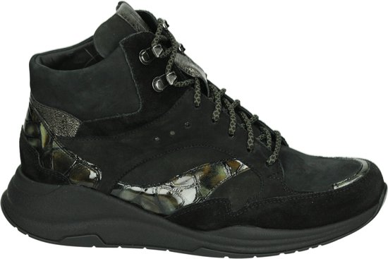 Durea Sneakers Dames - Lage sneakers / Damesschoenen - Leer - 9755 688 - Crocoprint - Zwart - Maat 41