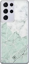 Casimoda® hoesje - Geschikt voor Samsung S21 Ultra - Marmer Mint Mix - Backcover - Siliconen/TPU - Mint