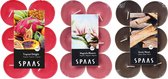 Candles by Spaas geurkaarsen - 36x stuks in 3 geuren Magnolia Flowers - Exotic Wood - Tropical Delight