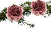 Fleurs de sapin de Noël sur clip - 2x pièces - vieux rose - synthétiques - 14 cm