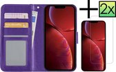 Hoes Geschikt voor iPhone 14 Hoesje Book Case Hoes Flip Cover Wallet Bookcase Met 2x Screenprotector - Paars