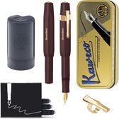 Kaweco - Cadeauset - (5delig) - Vulpen CLASSIC SPORT BORDEAUX Fountain Pen - Fine - Vintage blikje - Oktogonal Clip Vergoldet - Patronen houder zwart - Vullingen