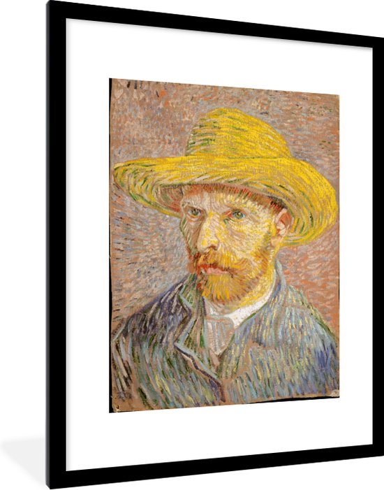 Fotolijst incl. Poster - Zelfportret met een strohoed - Vincent van Gogh - 60x80 cm - Posterlijst