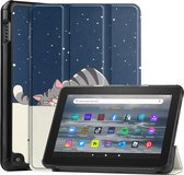 Tablet hoes geschikt voor Amazon Fire 7 (2022) tri-fold hoesje - book case met auto/wake functie - Good Night