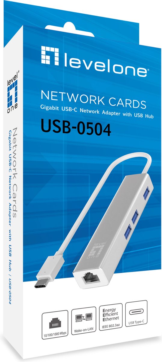 USB-0504 Gigabit USB-C Network Adapter with USB Hub - LevelOne