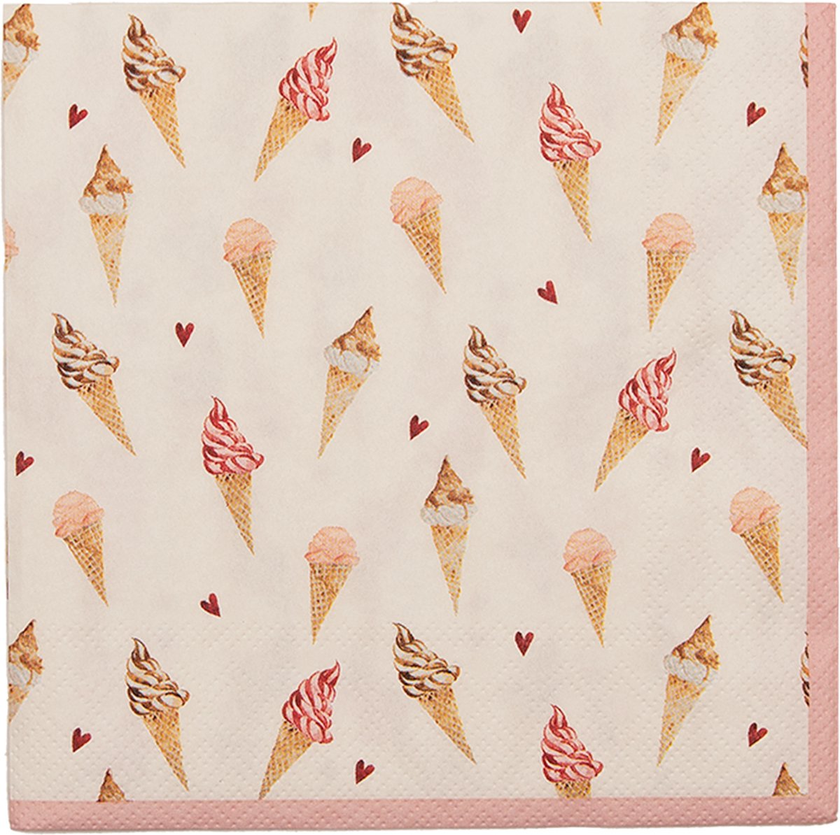 Clayre & Eef Servetten Papier Set van 20 33x33 cm (20) Beige Roze Papier IJsjes