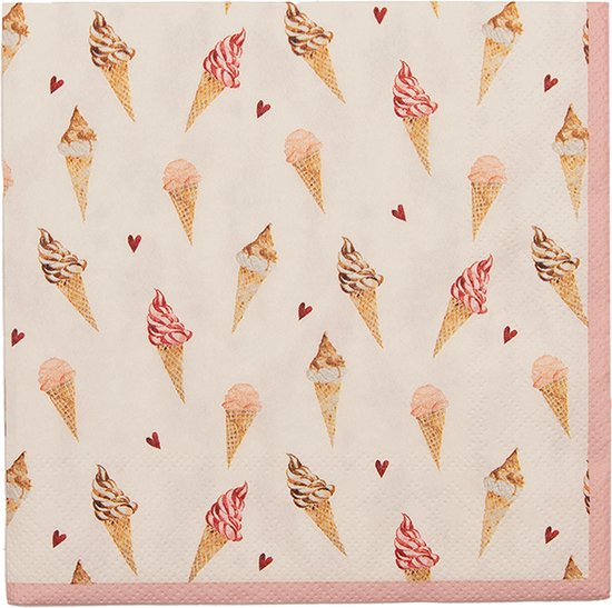 Clayre & Eef Serviettes Papier set de 20 33x33 cm (20) Beige Rose Papier Crème glacée