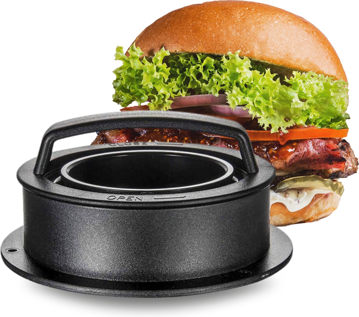 No Peak Hamburgerpers 3 in 1 – BBQ Accessoires – Hamburgermaker – inclusief wax papiertjes – hamburgerpersen - NoPeak