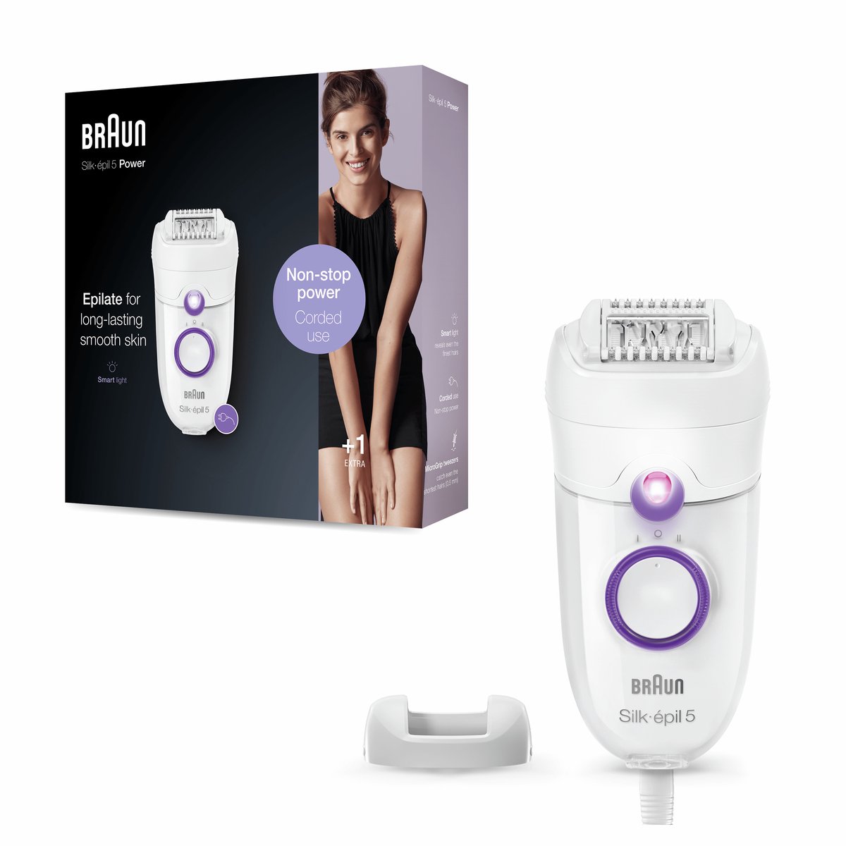 Braun Silk-épil SE 5-505 Power - Elektrische epilator voor vrouwen - 28 pincetten - Met snelheidsinstelling - comfortabel epileren - Wit/Paars thumbnail 3