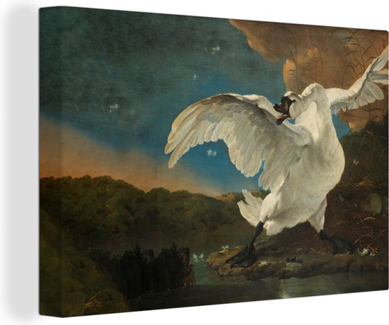 Tableau Toile Déco Moderne 70x50cm - Motif Cygne Campagne Eau - Impression Haute Qualité - Pour Salon Chambre Cuisine