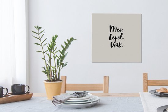 Couteau à peinture sur toile. cuillère. fourchette. - Citation - Taupe - 50x50 cm - Décoration murale