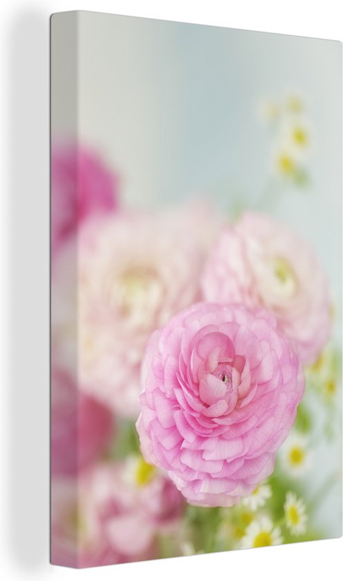 Canvas Schilderij Close-up van roze bloemen - Wanddecoratie