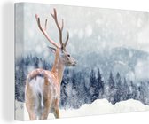 Canvas Schilderij Hert - Sneeuw - Dier - 30x20 cm - Wanddecoratie