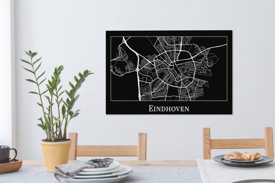Peinture sur toile Carte - Eindhoven - Carte - Plan de la ville - 90x60 cm - Décoration murale