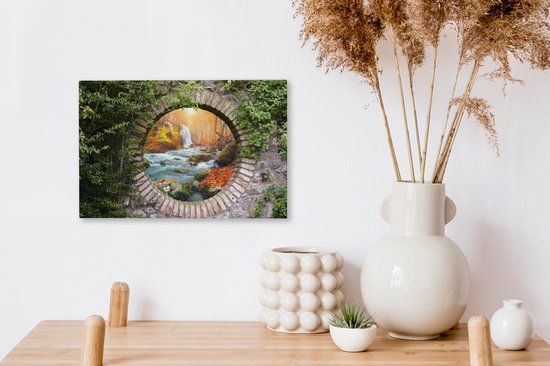 Tableau sur toile Automne - Cascade - Nature - Vue - 30x20 cm - Décoration murale