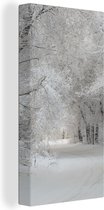 Canvas Schilderij Bomen - Sneeuw - Winter - 40x80 cm - Wanddecoratie
