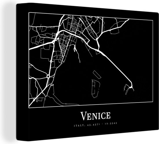 Canvas Schilderij Stadskaart - Venetië - Kaart - Plattegrond - Venice - 120x90 cm - Wanddecoratie