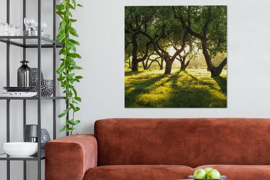 Toile Peinture Arbres - Nature - Soleil - 90x90 cm - Décoration murale