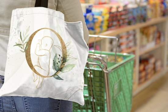 MuchoWow® Schoudertas - Strandtas - Big Shopper - Boodschappentas - Letters - O - Waterverf - Bladeren - 40x40 cm - Katoenen tas
