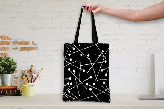 Sac Bandoulière - Sac De Plage - Motif Shopper - Épingles - Zwart Wit - 40x50 cm - Sac Coton