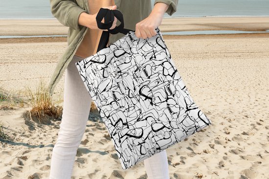 Sac Bandoulière - Sac De Plage - Shopper Line Art - Abstrait - Motifs - Wit - 40x50 cm - Sac Coton