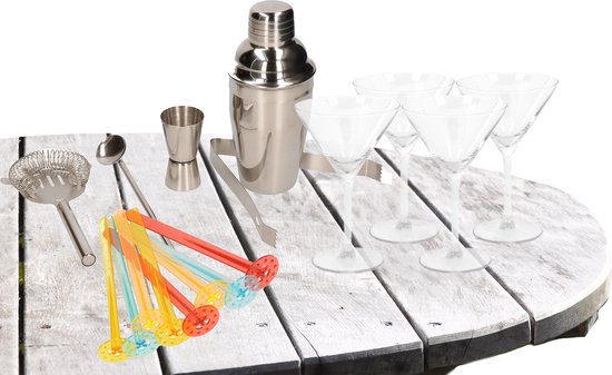 Cocktailshakerset, 10-delige roestvrijstalen bartoolset met