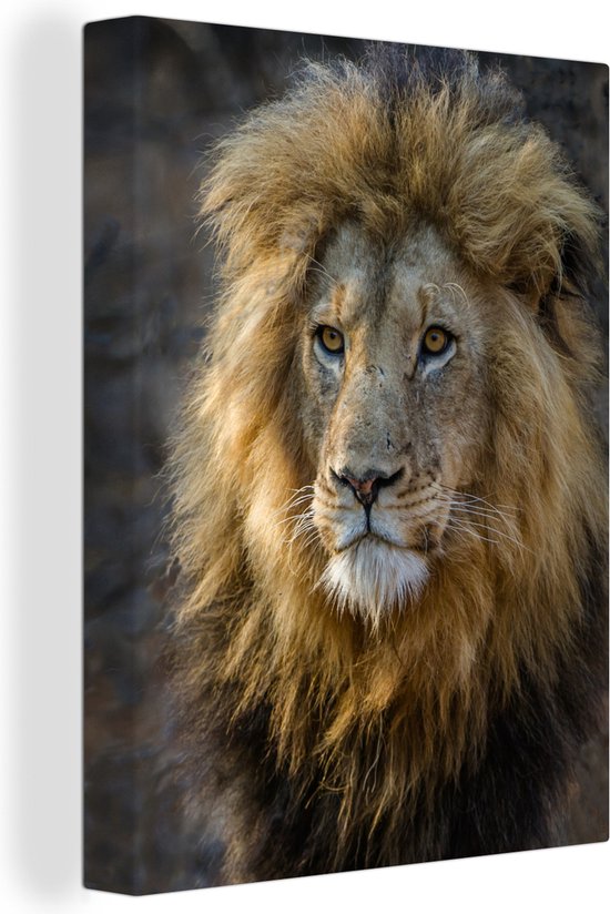 Toile Peinture Lion - Portrait - Sauvage - 120x160 cm - Décoration murale XXL