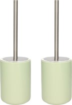 Set van 2x stuks wC-borstel/toiletborstel inclusief houder licht groen 38 cm van steen - Toiletgarnituur