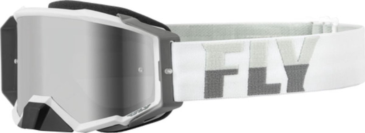 FLY Racing Zone Pro Goggle White Grey W Silver Mirror Smoke Lens -