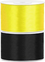 Set de 2 rubans décoratifs / rubans cadeaux / rubans satin noir et jaune 38 mm x 25 mètres